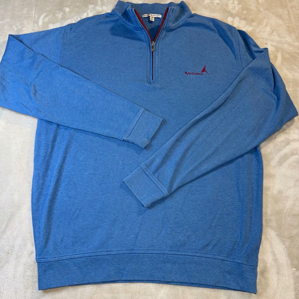 Peter Millar Mens Blue Ravenna Logo 1/4 Zip Cotton Pullover Sweater Size M